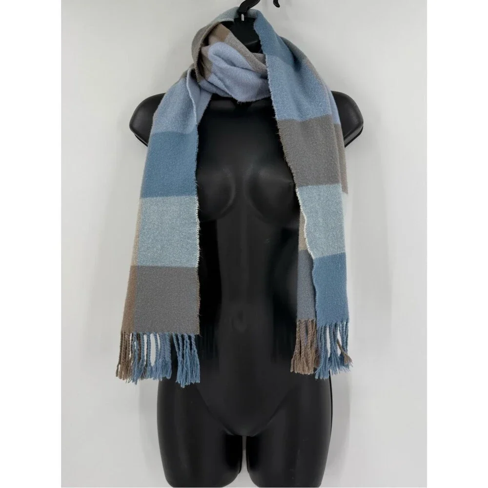 100% Cashmere Hand Tailored Plaid Scarf | Blue Multi | One Size